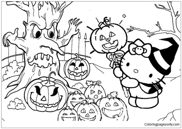 cute hello kitty halloween pictures to color