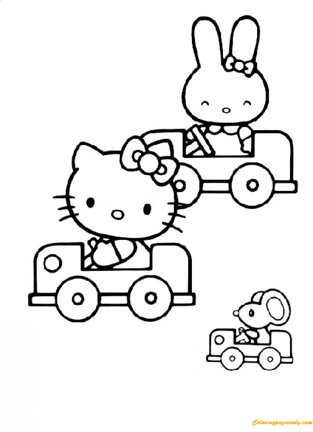 Hello Kitty With Her Car Coloring Pages