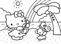 Hello Kitty with her friend on the beach Coloring Pages