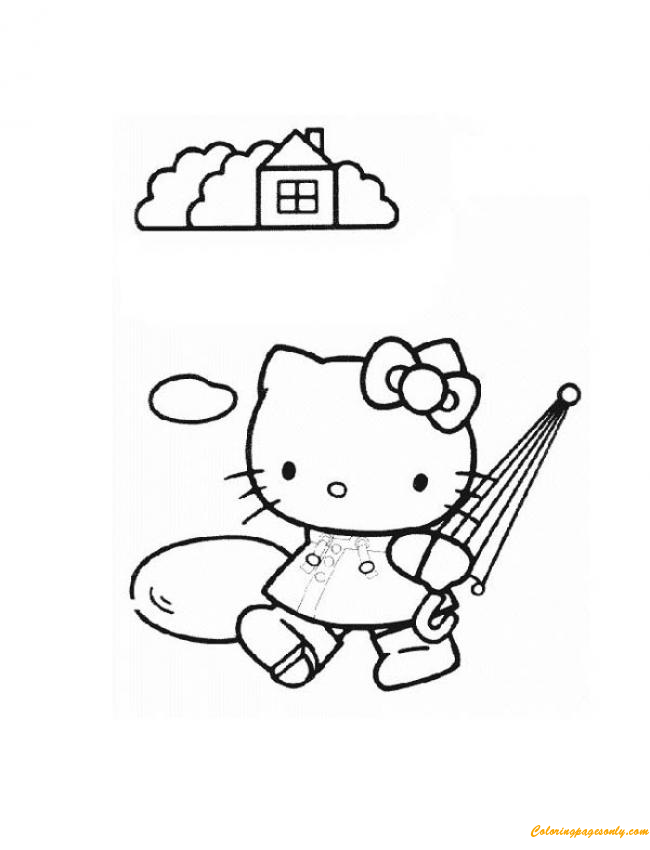 Hello Kitty Go Out With Her Umbrella Coloring Pages