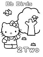Hello Kitty with letter B is for two Birds Coloring Pages
