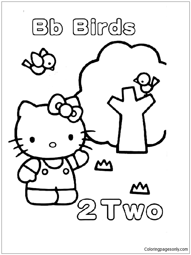 Download Hello Kitty with letter B is for two Birds Coloring Page - Free Coloring Pages Online