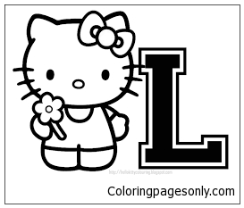 Hello Kitty With Letter L Coloring Page