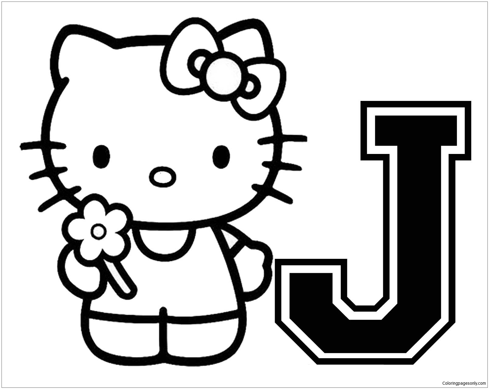 Hello Kitty With Letter J Coloring Pages