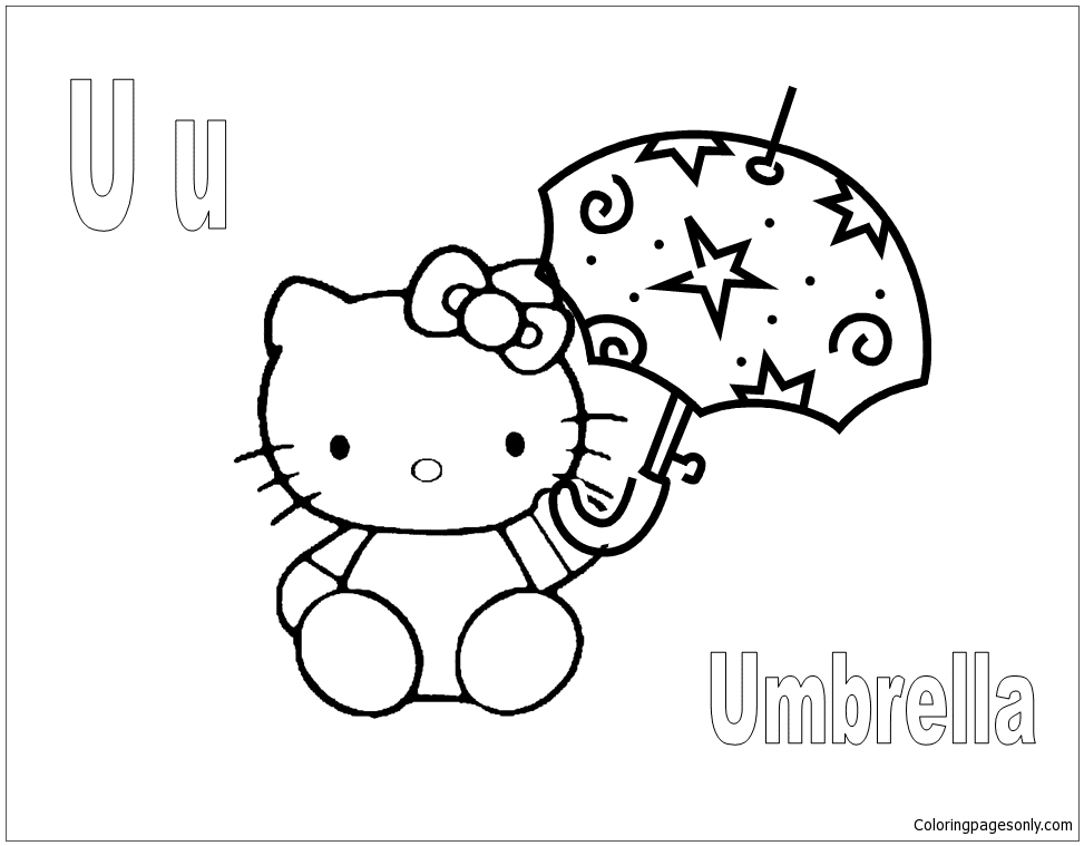 Hello Kitty With Letter U Is For Umbrella Coloring Pages