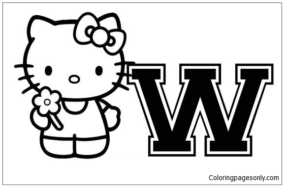 Hello Kitty With Letter W Coloring Pages