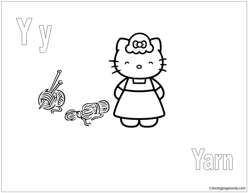Hello Kitty With Letter Y Is For Yarn Coloring Pages