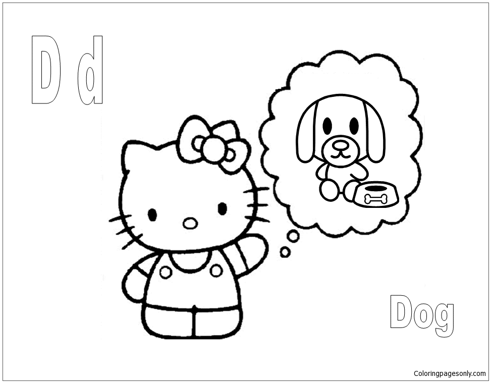 Hello Kitty met de letter D is voor Hond uit Letter D