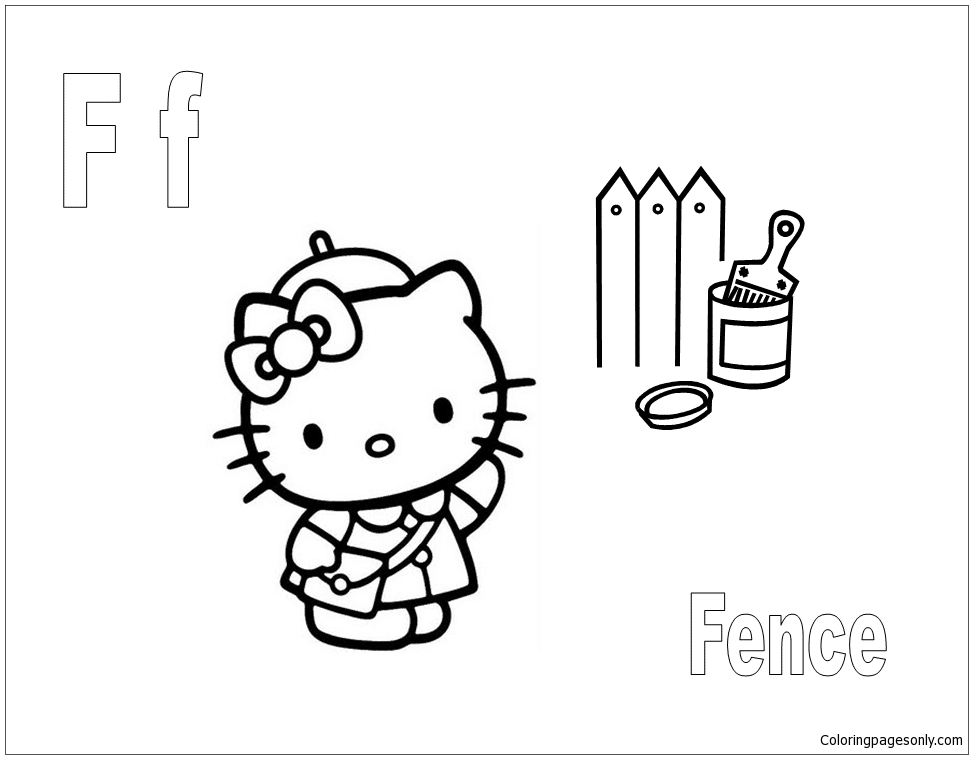 Hello Kitty With The Letter F Is For Fence Coloring Pages