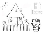 Hello Kitty with the letter H is for House Coloring Page
