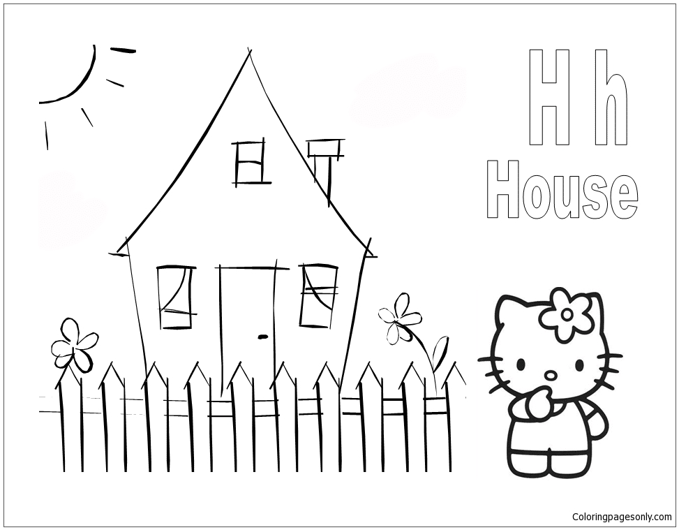 Hello Kitty with the letter H is for House Coloring Pages - Alphabet