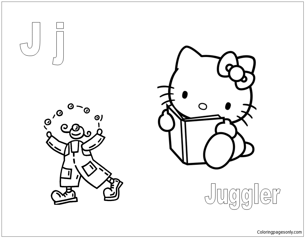 带有字母 J 的 Hello Kitty 代表字母 J 中的杂耍者