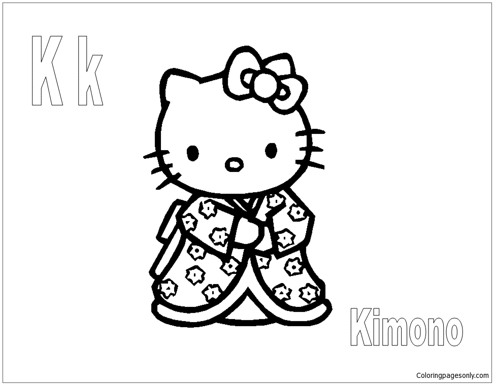 Hello Kitty with the letter K is for Kimono Coloring Pages - Alphabet