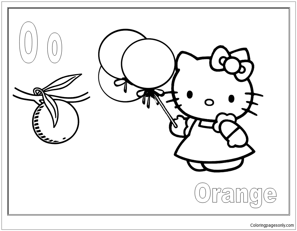 Hello Kitty with the letter O is for Orange Coloring Pages