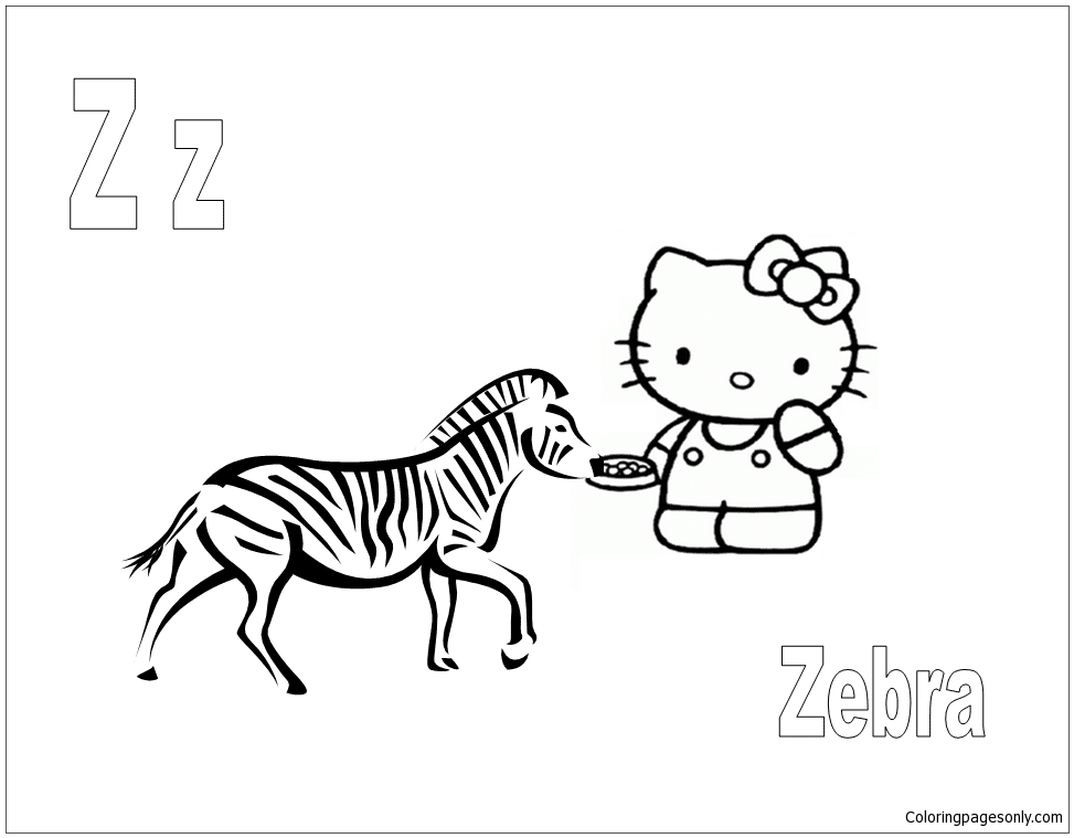 带有字母 Z 的 Hello Kitty 代表字母 Z 中的斑马