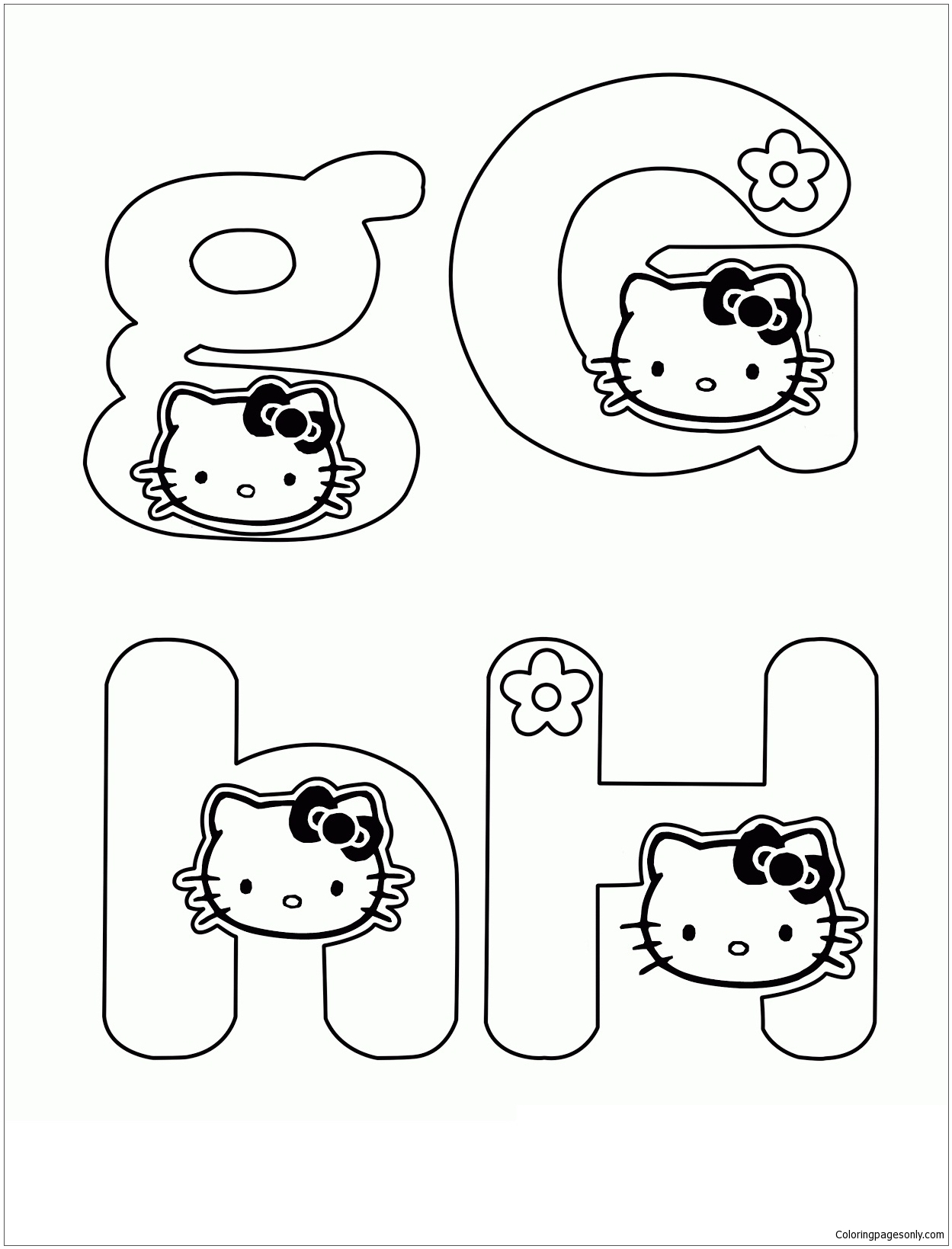 Download Hello Kitty With Two Letter G and H Coloring Page - Free Coloring Pages Online