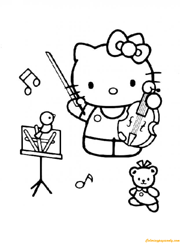 Hello Kitty With Violin Coloring Pages