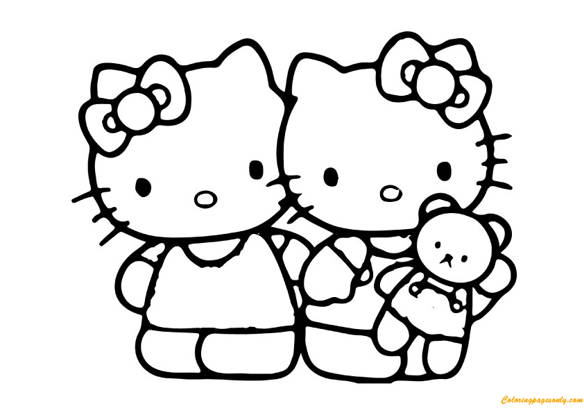 Hello Kittys And Baby Doll Coloring Pages