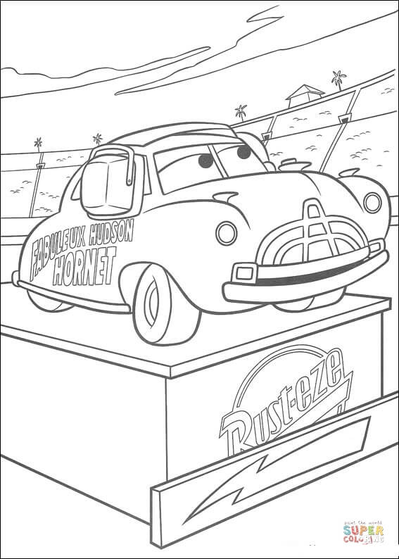 Doc Hudson sur un piédestal de Disney Cars de Disney Cars