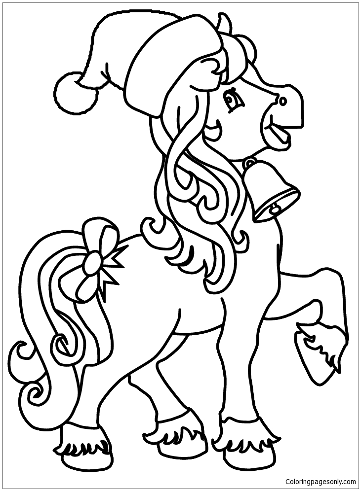 Horse Christmas Coloring Page