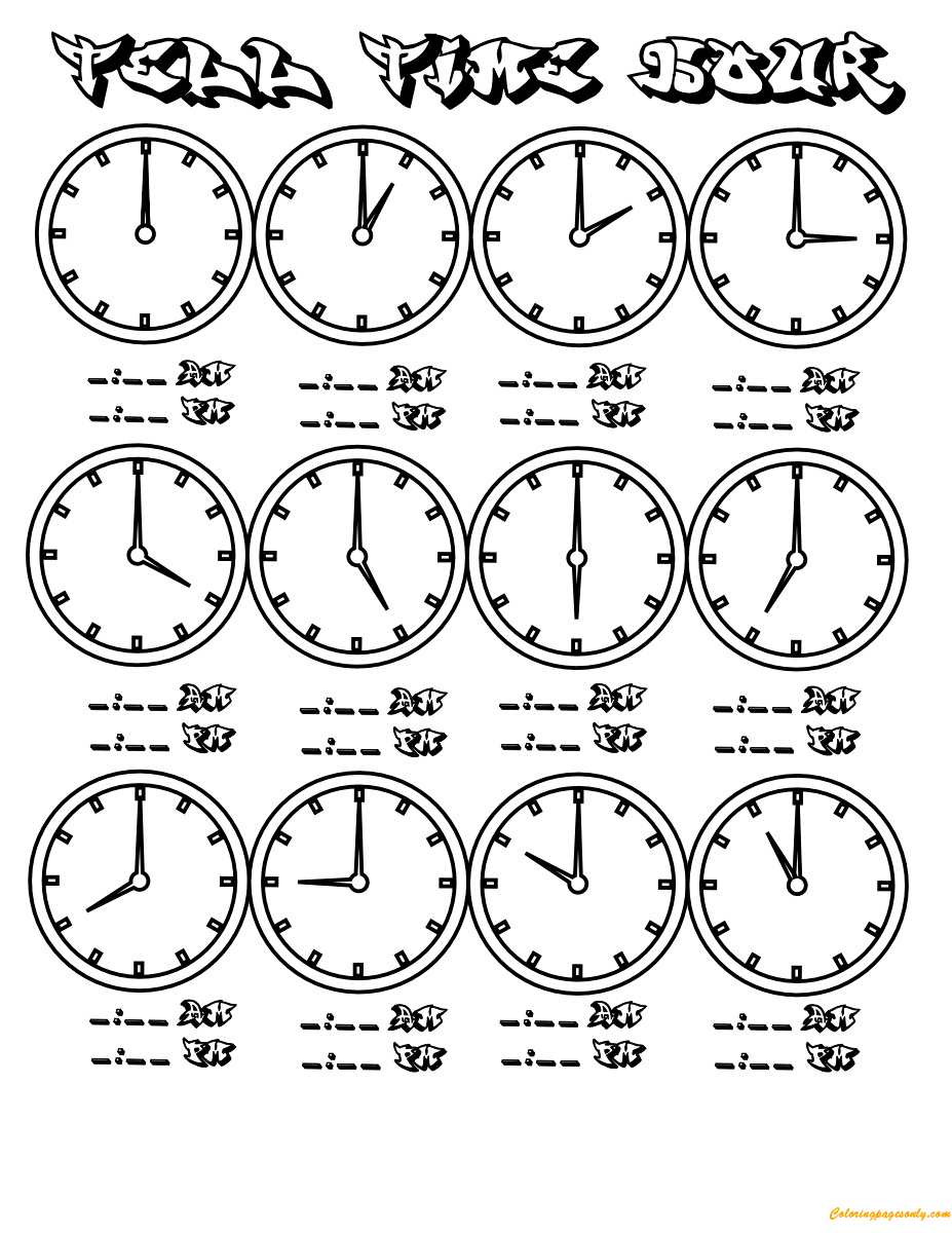 Hour Clock Face Coloring Pages