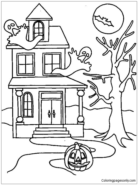 House Halloween Coloring Page