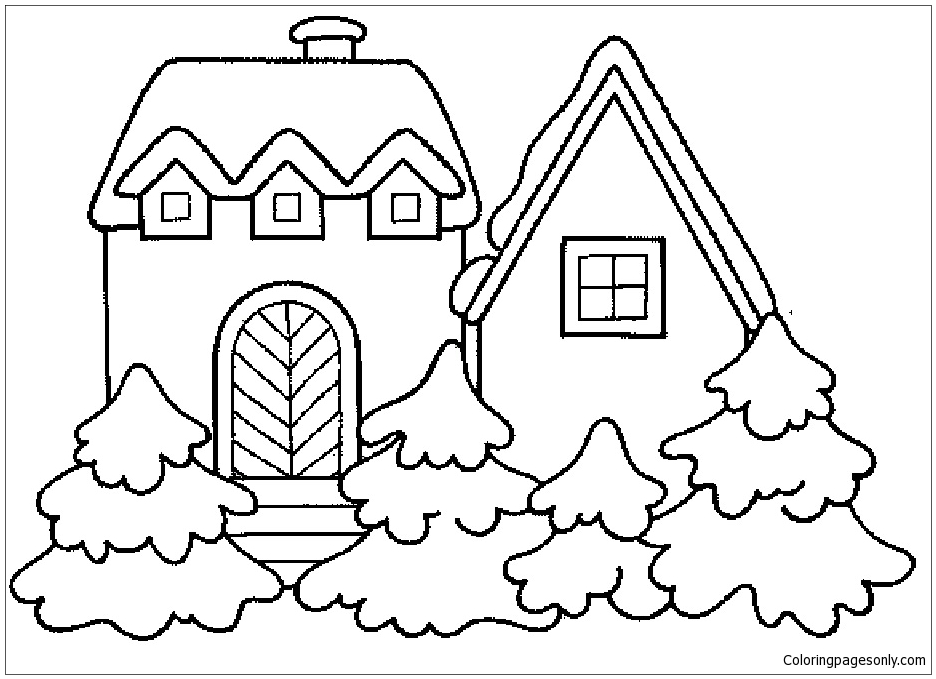 House Winter Coloring Pages