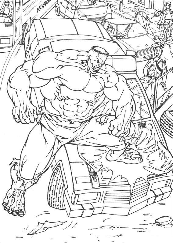 Hulk brise la voiture de police à colorier