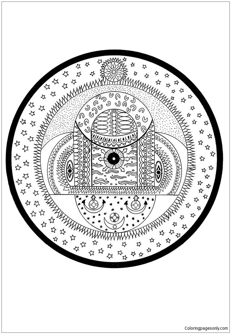 Indian Cosmic Spheres Mandala Coloring Pages
