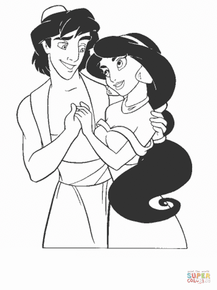 Jasmine And Aladdin Together  from Aladdin Coloring Page