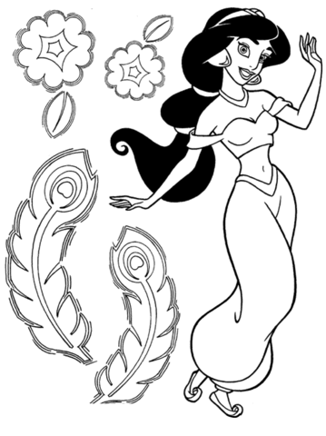 Beautiful Jasmine from Aladdin Coloring Page