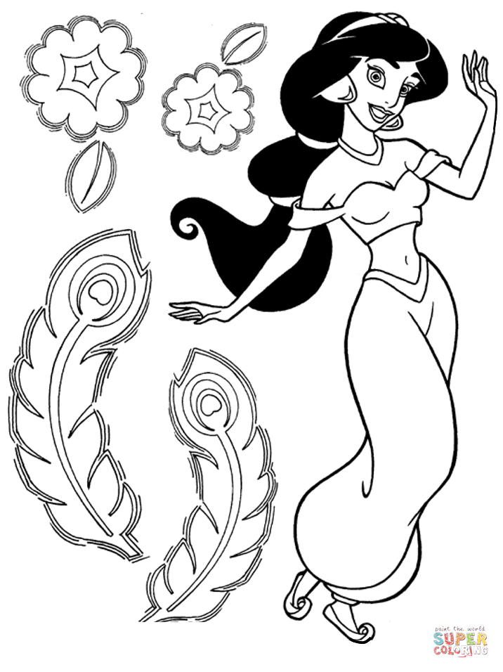 Beautiful Jasmine from Aladdin Coloring Page