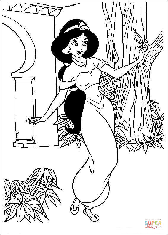 Jasmine In The Garden From Aladdin Coloring Page Free Coloring