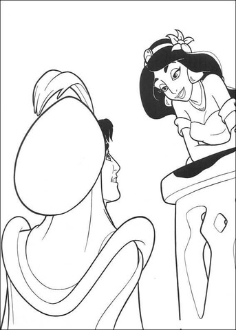 Jasmine Meets Aladdin from Aladdin Coloring Pages