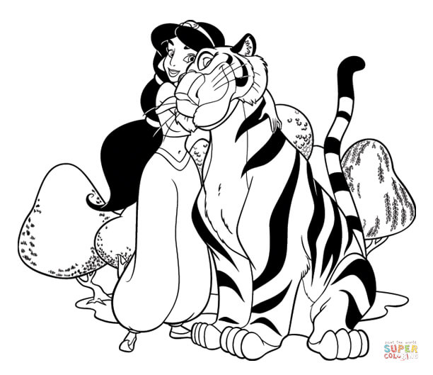 Jasmine con su tigre Rajah de Aladdin de Tiger