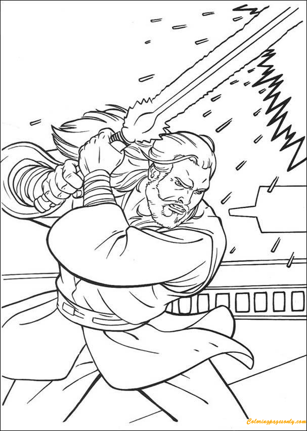 Jedi Knight Qui-Gon Jinn With A Laser Sword Coloring Page