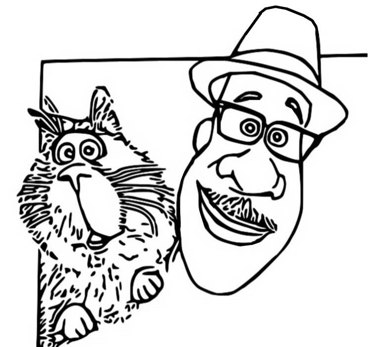 Joe and his cat Coloring Page