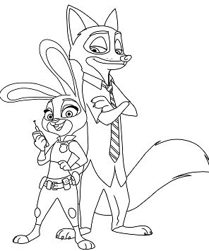 Judy Hopps and Nick Wilde Coloring Pages