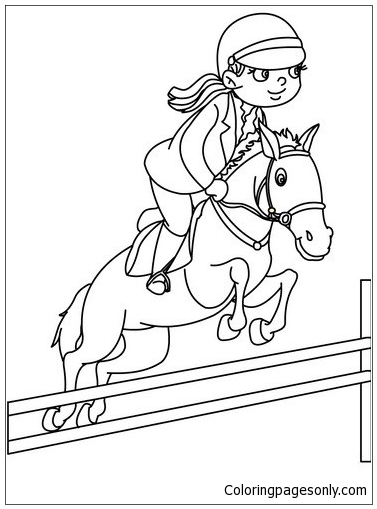 Cavalo pulando com desenhos de menina para colorir - desenhos de cavalos  para colorir - desenhos para colorir para crianças e adultos