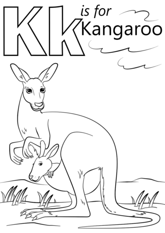 K is for Kangaroo Coloring Pages