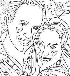 Kate Middleton and Prince William by Romero Britto Coloring Pages