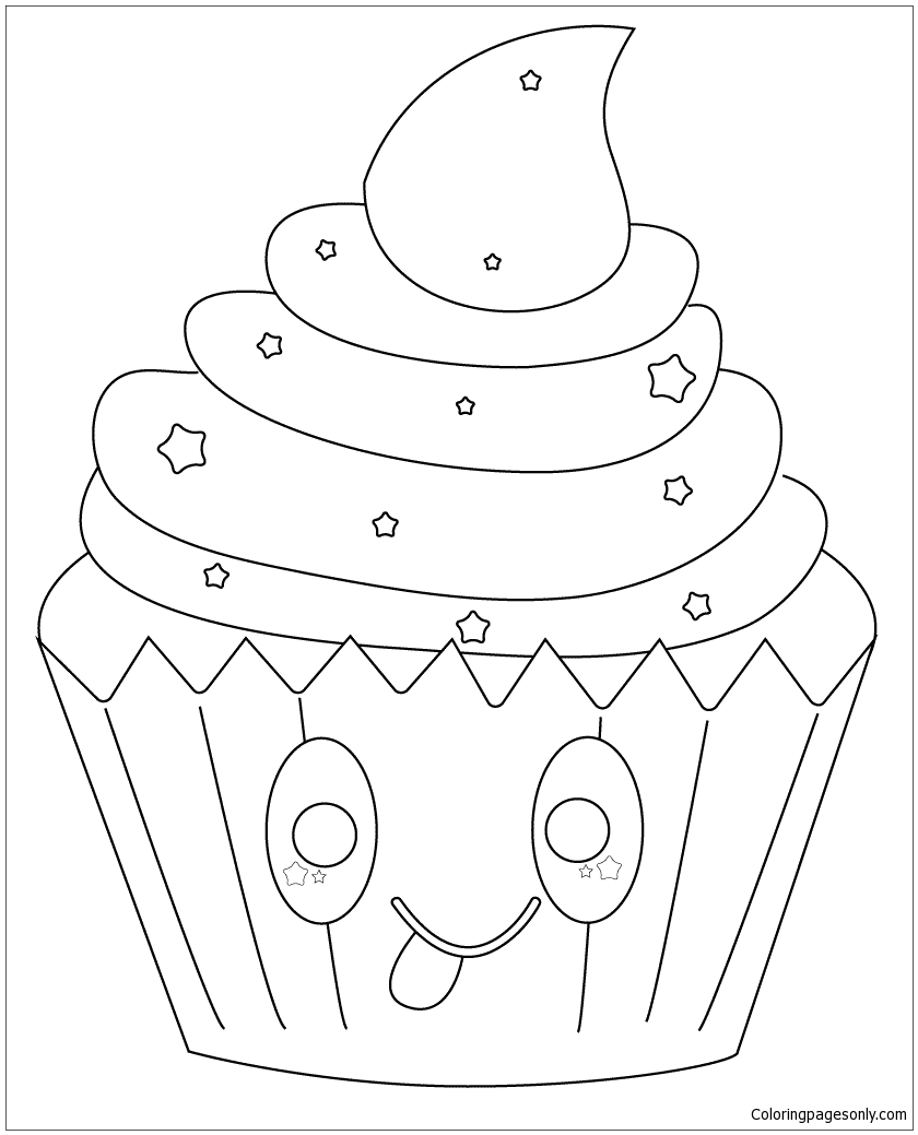 Kawaii Cupcake With Stars Coloring Page - Free Coloring ...