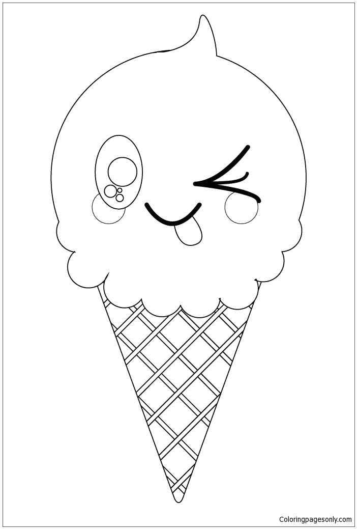 Kawaii Ice Cream Cone Coloring Page