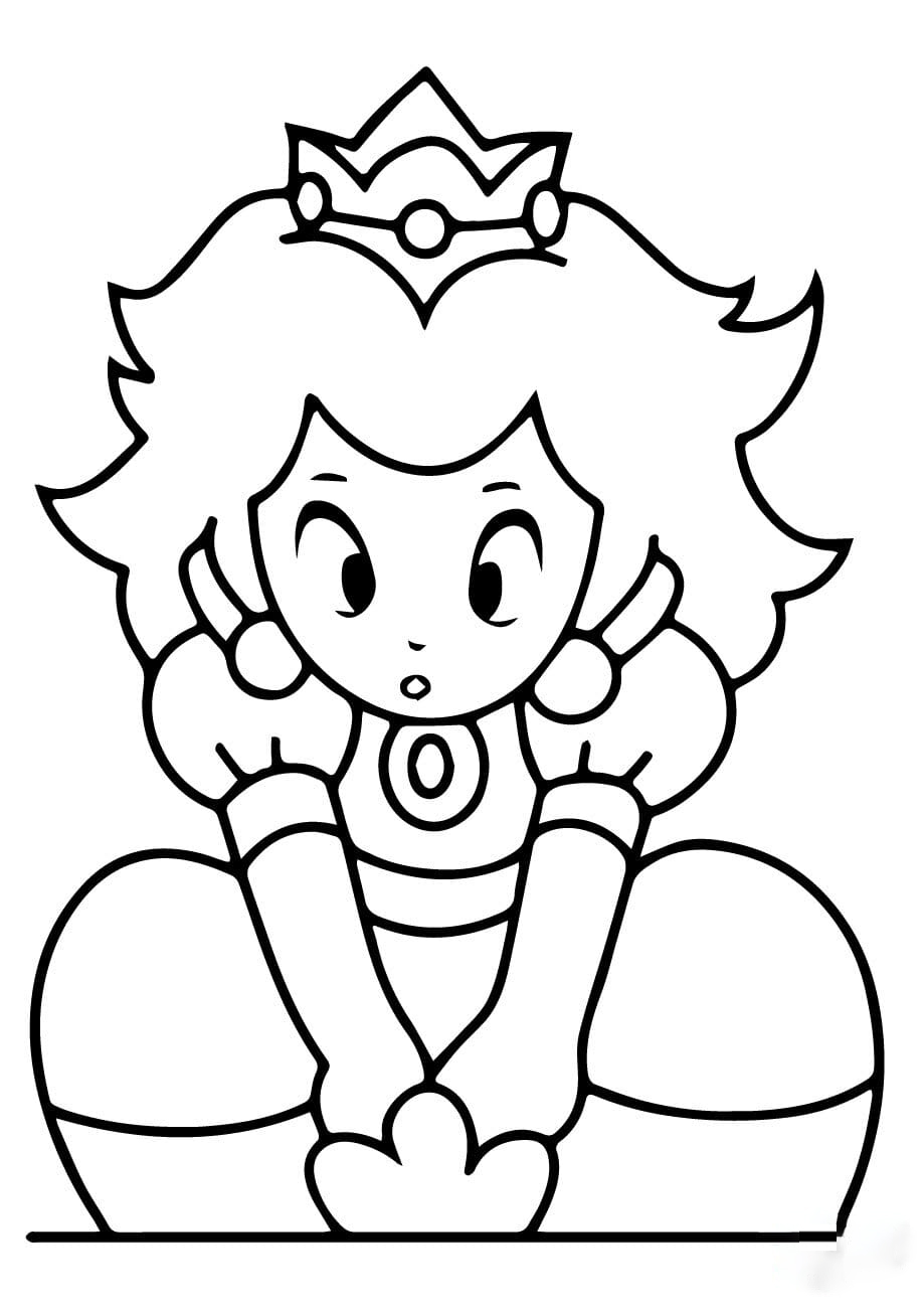 Kawaii Princess Peach in Super Mario Bros Coloring Page