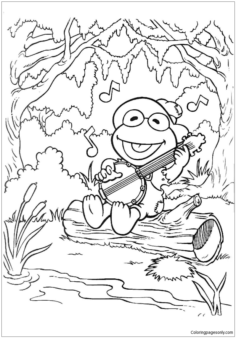 Kermit Sings A Song In Forest Coloring Page - Free Printable Coloring Pages