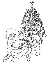 Kids Are Unwrapping The Gifts Coloring Pages