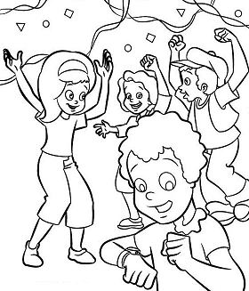 Kids Cheering The New Years Coloring Page