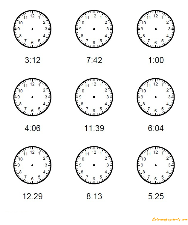 Kids Clock One Minute Intervals Coloring Pages
