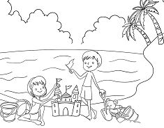 Kids Enjoying in Beach during Summer Coloring Pages