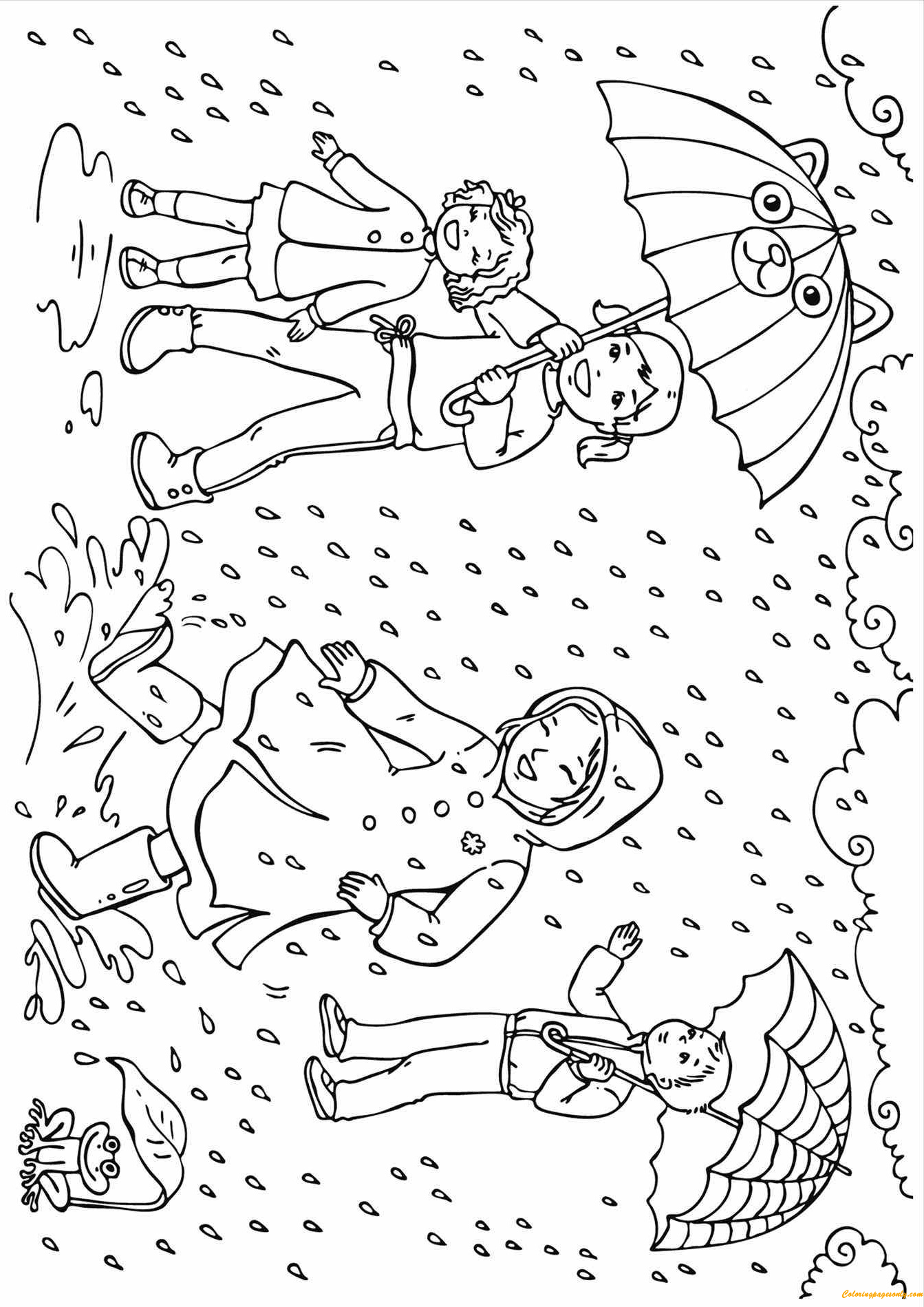 Kids Enjoying Spring Showers Coloring Pages